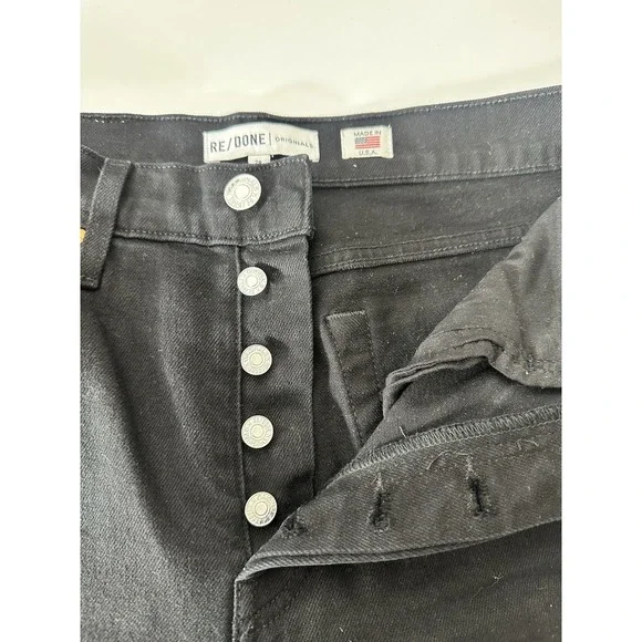 RE/DONE Jeans Womens 28 Black Originals High Rise Ankle Crop Button Fly Grunge - Picture 3 of 9